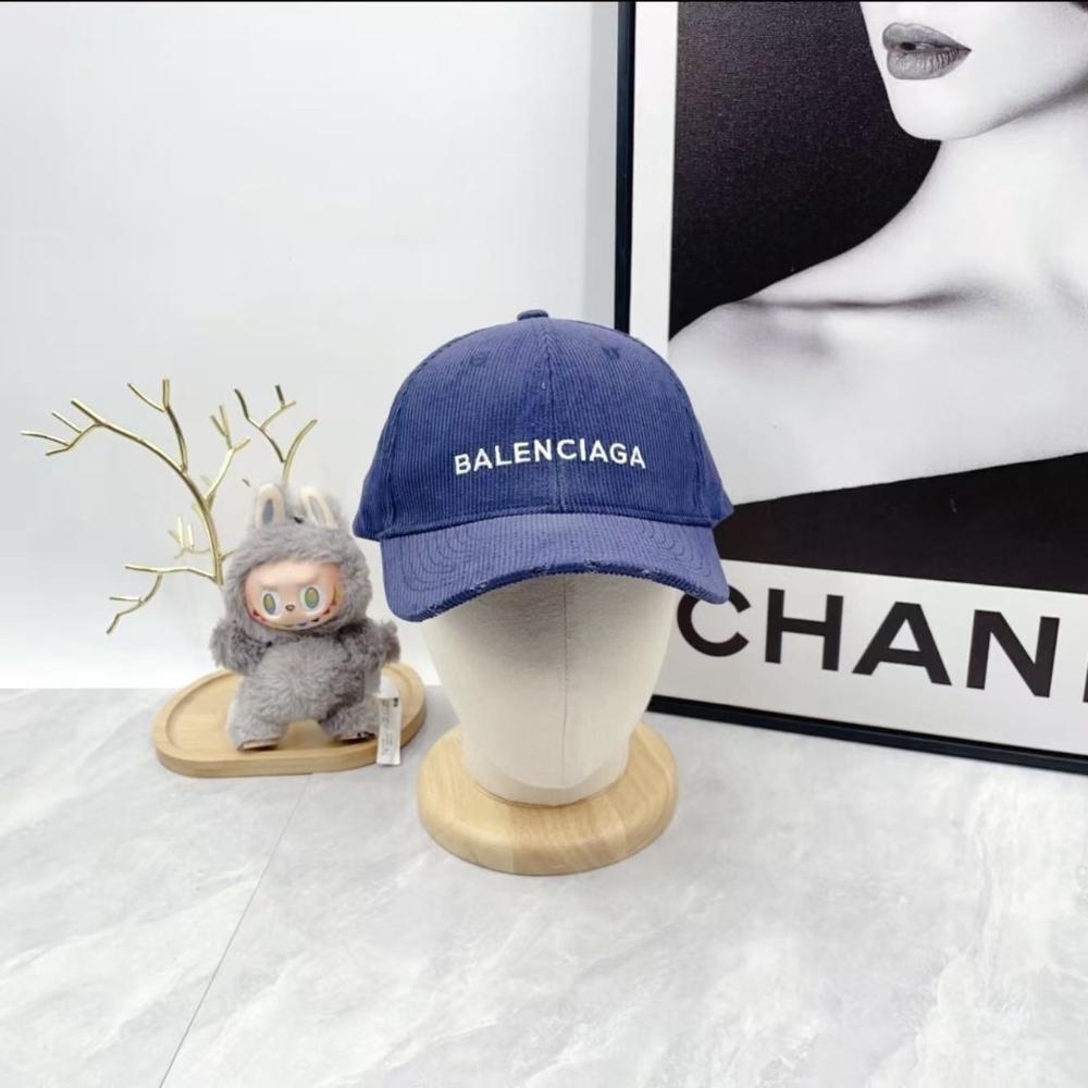 Balenciaga Corduroy Logo Baseball Cap in Blue